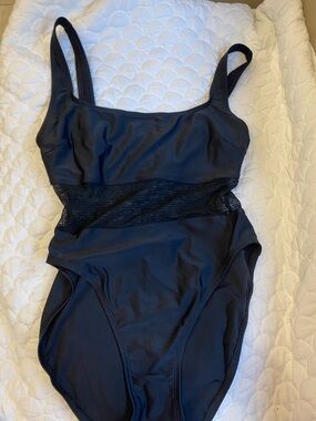 Anne Cole Black Mesh Insert One Piece Swimsuit Size 12